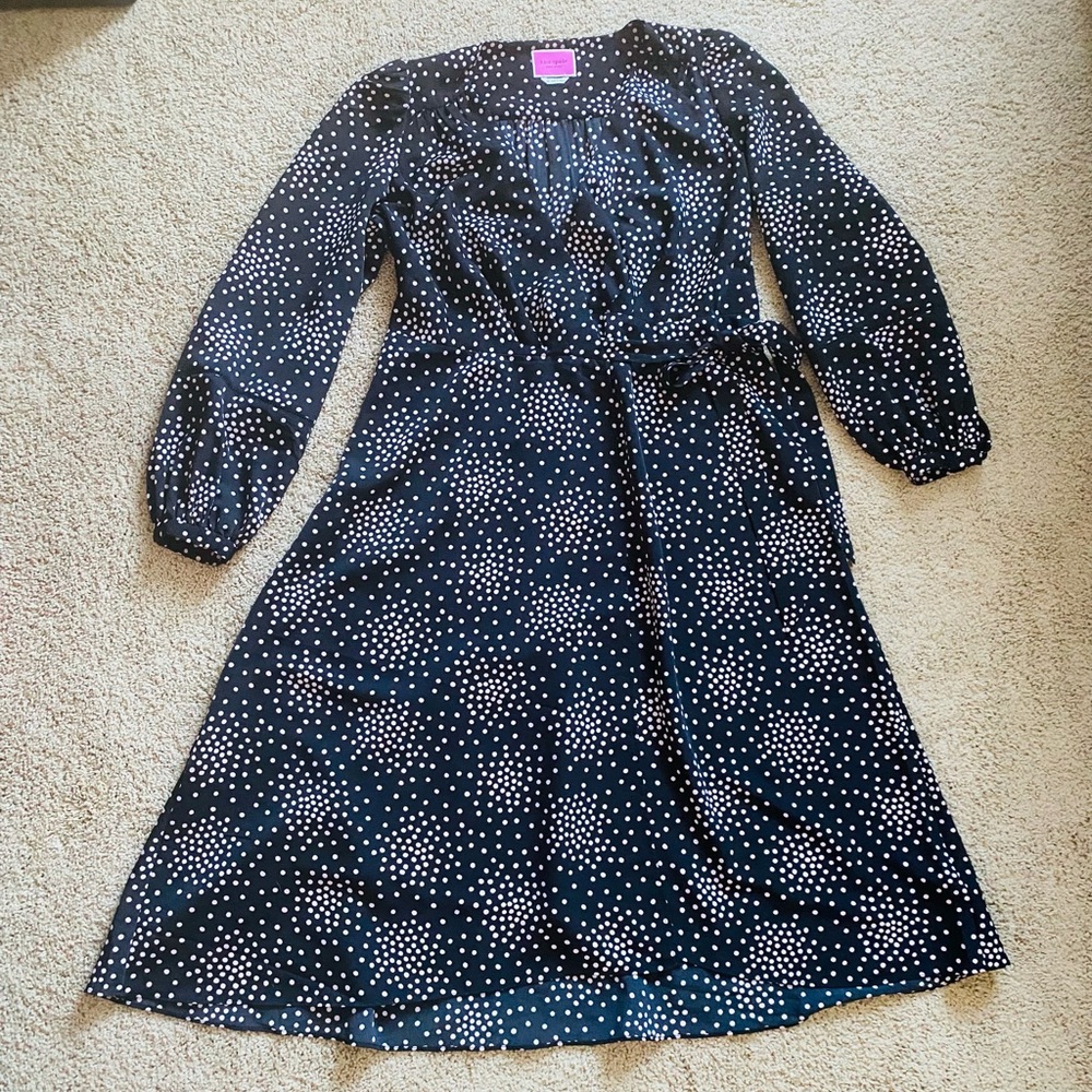 Kate Spade New York Black and Pink Festive Confetti Polka Dot Wrap Dress - Picture 5 of 9
